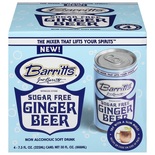 Barritt's - Ginger Beer - Sugar Free - 4 Pack 7.5oz Can