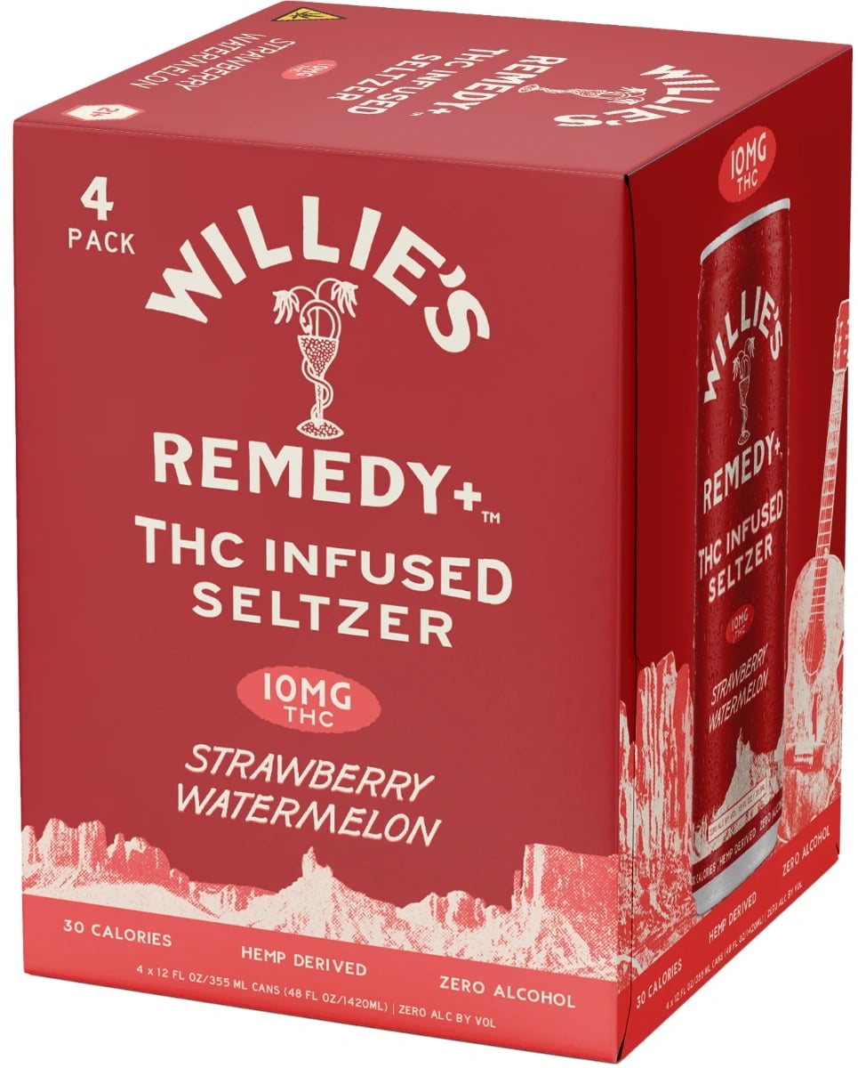 Willie's Remedy - THC 10mg - Strawberry Watermelon - 4 Pack 12oz Can