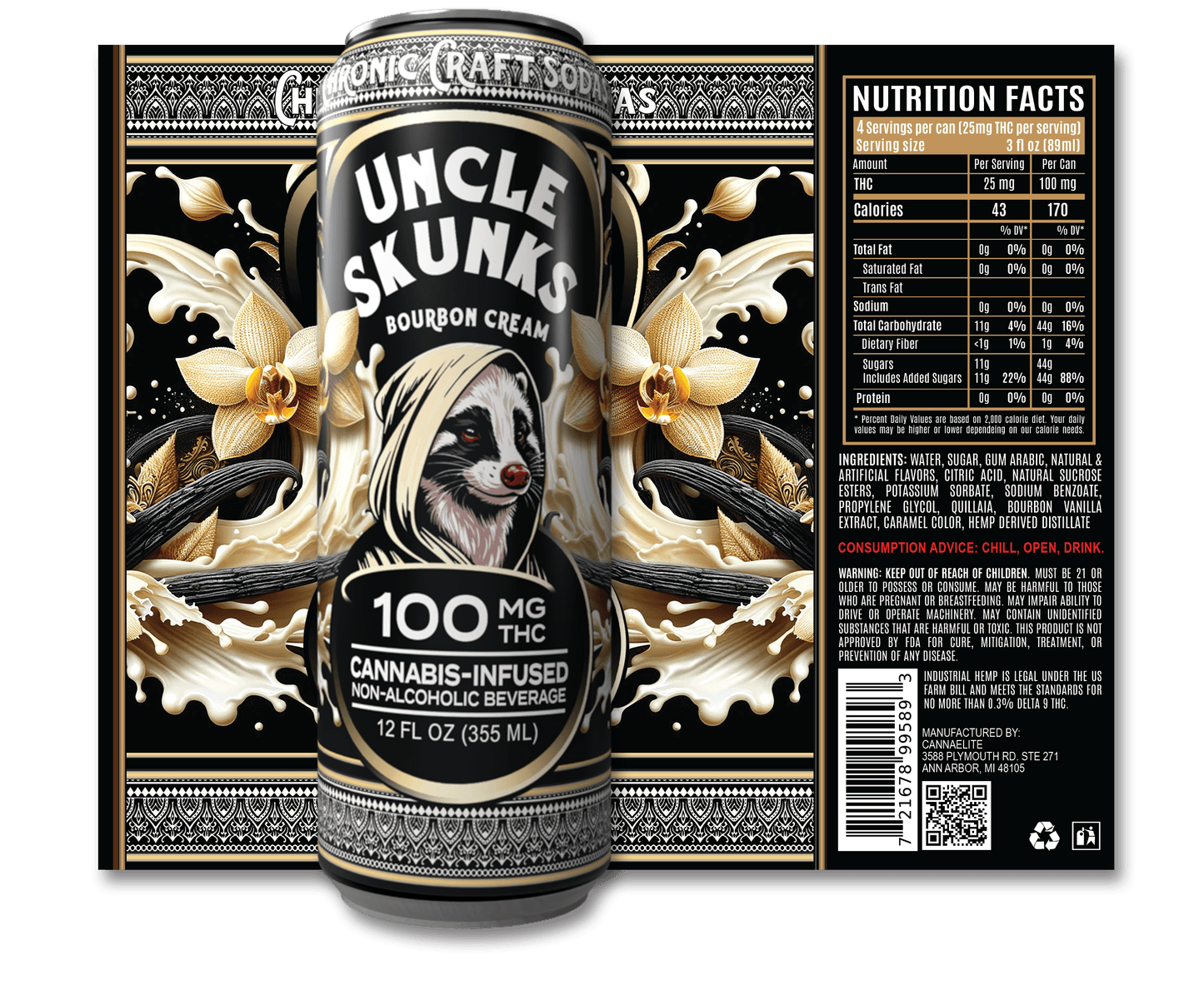 Uncle Skunks - THC 100mg Bourbon Cream - Single 12oz Can